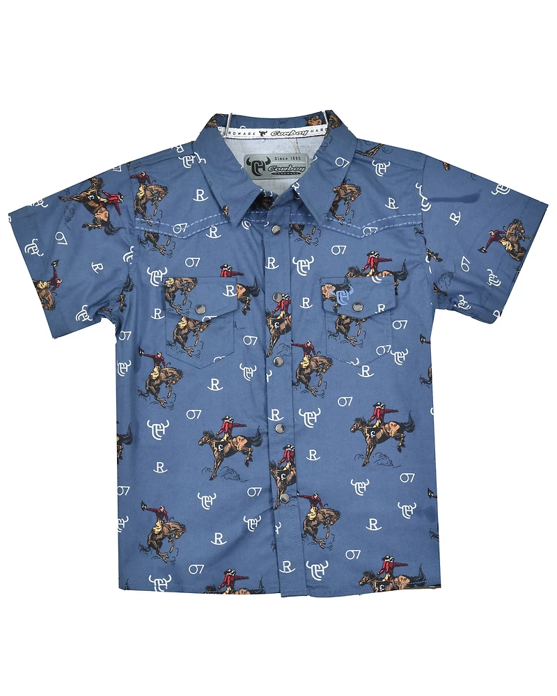 Cowboy Hardware Boys' Bronc Print Short Sleeve Snap Western Shirt