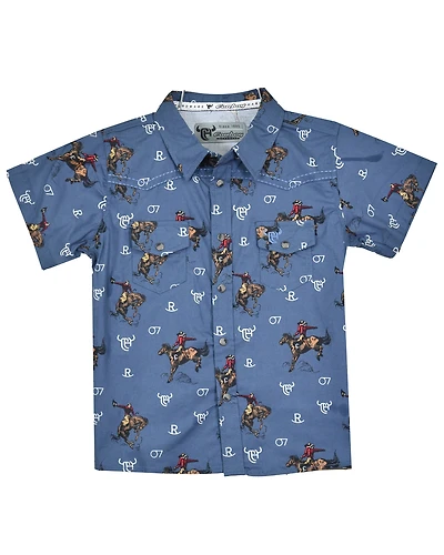 Cowboy Hardware Boys' Bronc Print Short Sleeve Snap Western Shirt