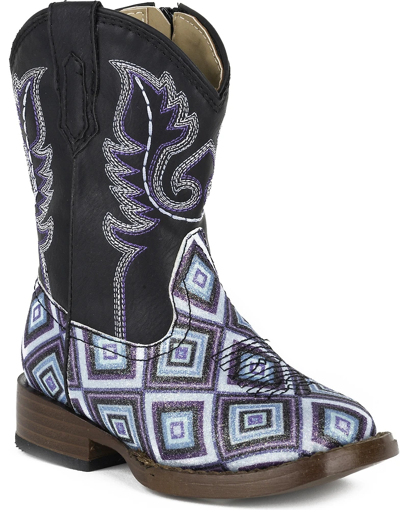 Roper Toddler Girls' Glitter Diamonds Western Boots - Square Toe