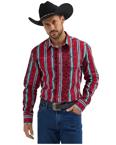 Wrangler Men's Checotah Sonoran Printed Long Sleeve Snap Western Shirt