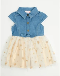 Sugar California Infant Girls' Denim and Tulle Gold Star Dress