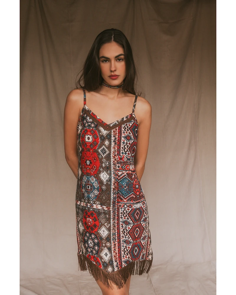 Idyllwind Women's Yearling Printed Fringe Mini Slip Dress