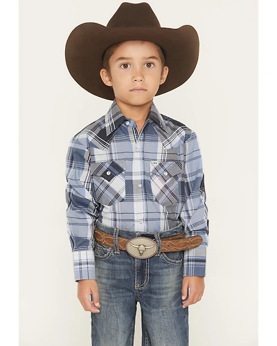 Ely Walker Boys' Plaid Print Long Sleeve Pearl Snap Western Shirt