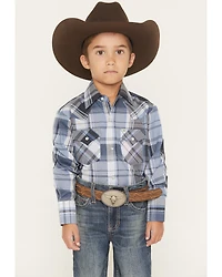 Ely Walker Boys' Plaid Print Long Sleeve Pearl Snap Western Shirt