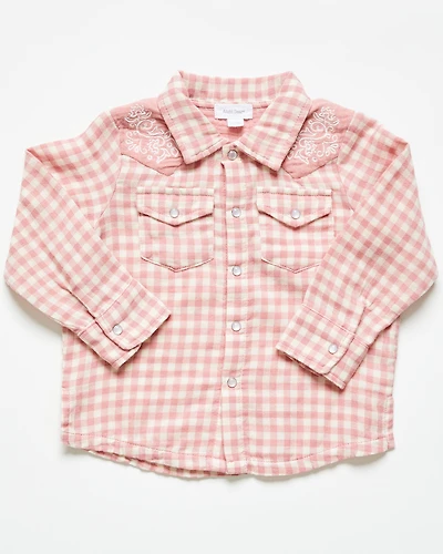 Angel Dear Infant Girls' Plaid Print Long Sleeve Snap Western Shirt