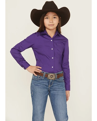 Cruel Girl Girls' Solid Long Sleeve Button-Down Western Shirt