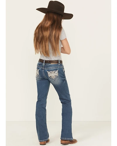 Shyanne Girls' Medium Wash Southwestern Pocket Bootcut Stretch Denim Jeans