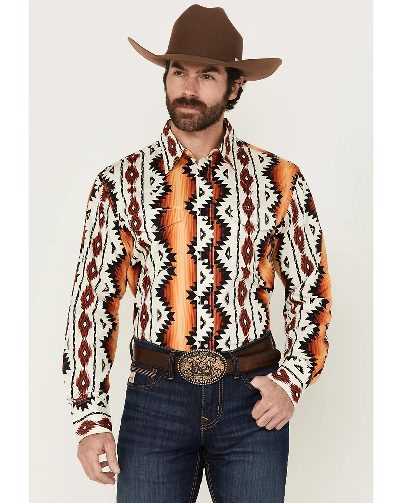 Wrangler Men's Checotah Southwestern Print Long Sleeve Snap Western Shirt - Big