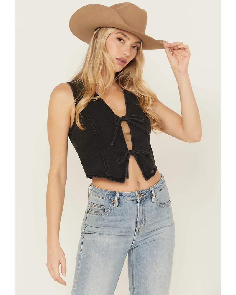 26 International Women's Bow Tie Denim Vest
