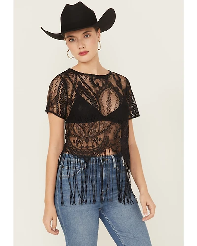 Idyllwind Women's Lace Fringe Short Sleeve Shirt