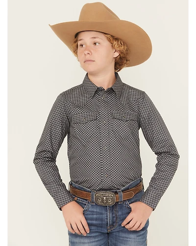 Cody James Boys' San Juan Geo Print Long Sleeve Snap Western Shirt