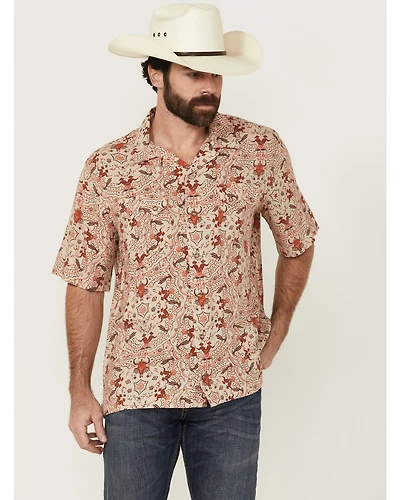Wrangler Men's Coastal Cowboy Print Short Sleeve Snap Western Shirt