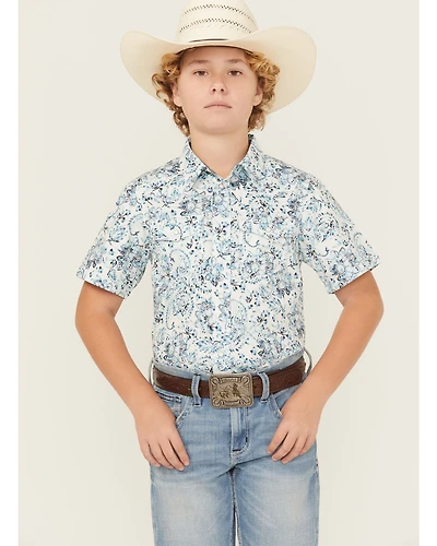 Cody James Boys' Frontier Threads Paisley Print Short Sleeve Snap Western Shirt
