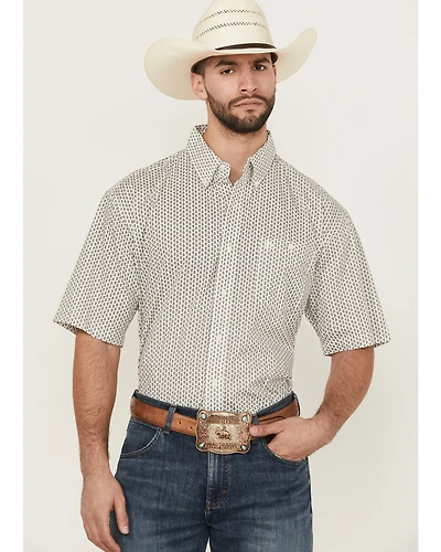 Wrangler Men's Geo Print Short Sleeve Button-Down Stretch Western Shirt