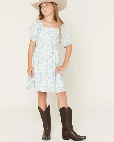 Trixxi Little Girls' Floral Print Puff Sleeve Midi Dress