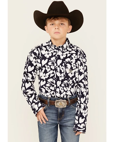 Cinch Boys' Floral Print Long Sleeve Button-Down Western Shirt