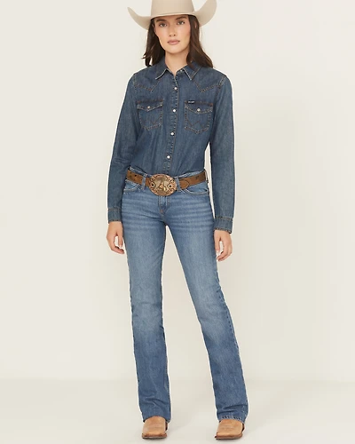Wrangler Retro Women's Khloe Dark Wash Mid Rise Mae Bootcut Stretch Denim Jeans