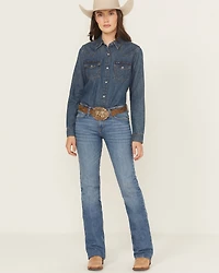 Wrangler Retro Women's Khloe Dark Wash Mid Rise Mae Bootcut Stretch Denim Jeans