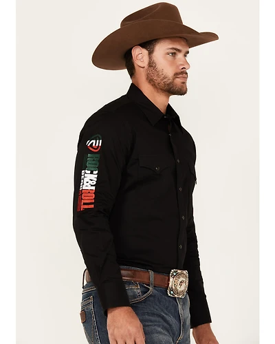 Rock & Roll Denim Men's Mexico Flag Embroidered Logo Long Sleeve Snap Stretch Western Shirt