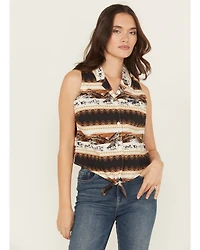 Wrangler Retro Women's Southwestern Print Sleeveless Button-Down Tie-Front Western Shirt