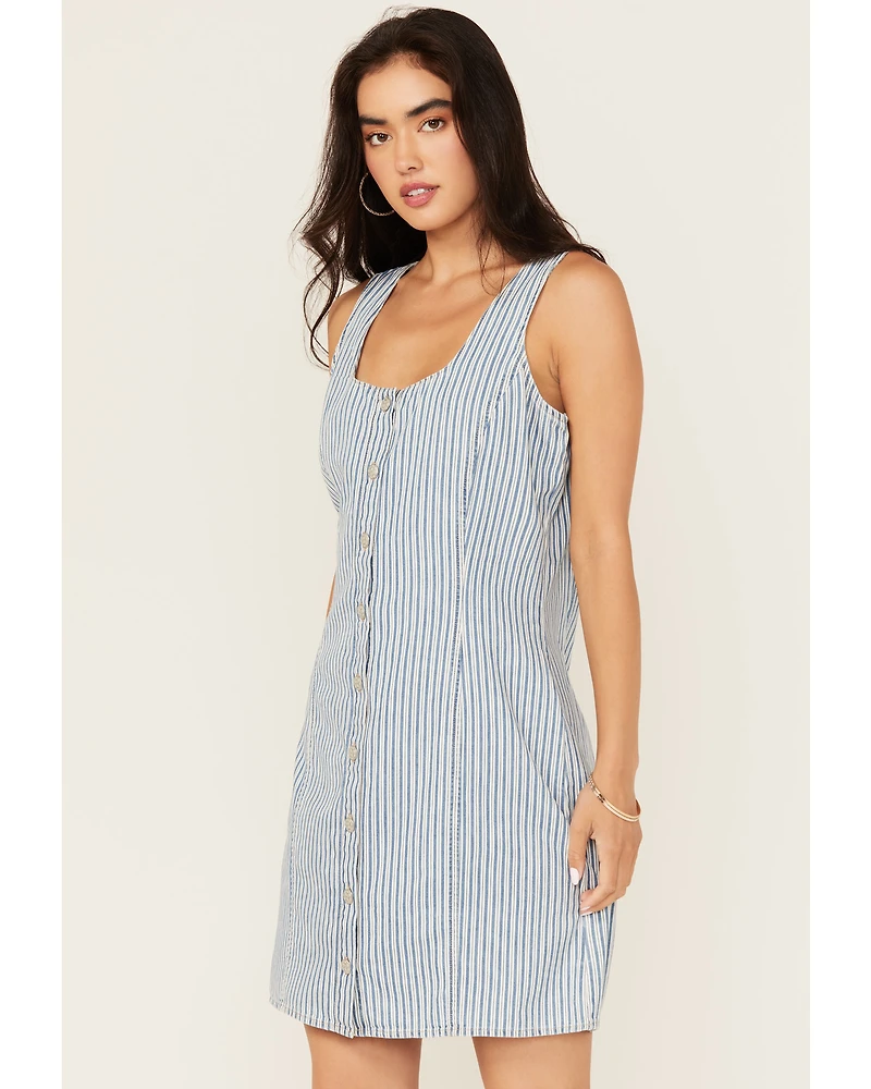 Wrangler Retro Women's Striped Print Sleeveless Button-Down Mini Dress