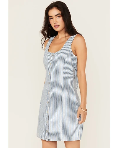 Wrangler Retro Women's Striped Print Sleeveless Button-Down Mini Dress