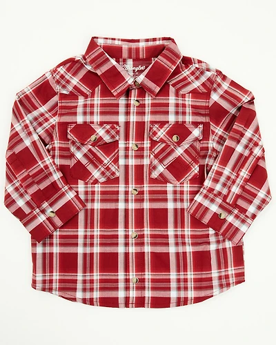 Wrangler Toddler Boys' Plaid Print Long Sleeve Snap Western Shirt