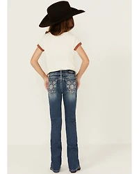 Grace LA Girls' Dark Wash Geo Print Pocket Stretch Bootcut Jeans