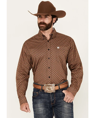 Cinch Men's Floral Geo Print Long Sleeve Button-Down Stretch Western Shirt