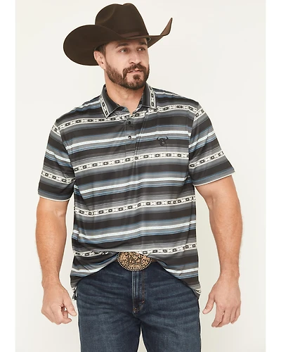 Cowboy Hardware Men's Southwestern Striped Print Short Sleeve Snap Polo