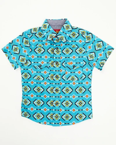 Rodeo Clothing Little Boys' Southwestern Print Short Sleeve Snap Western Shirt