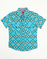 Rodeo Clothing Little Boys' Southwestern Print Short Sleeve Snap Western Shirt