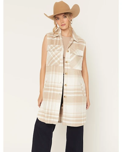 Ashley Women's Plaid Print Button-Down Long Vest
