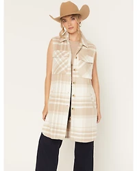 Ashley Women's Plaid Print Button-Down Long Vest