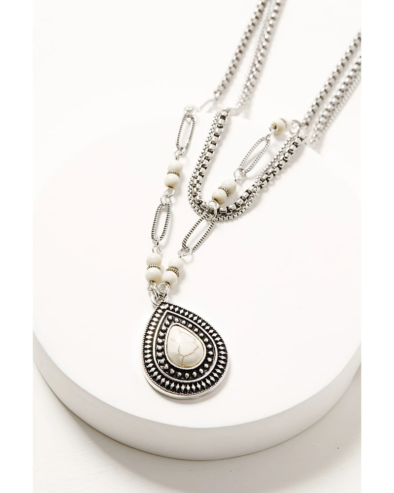 Shyanne Women's White Stone Teardrop Layered Necklace