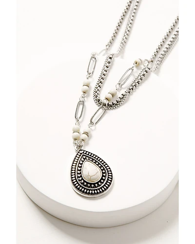Shyanne Women's White Stone Teardrop Layered Necklace