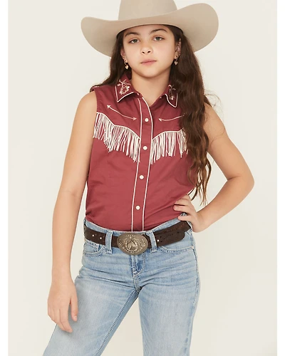 Rock & Roll Denim Girls' Embroidered Retro Sleeveless Snap Western Shirt