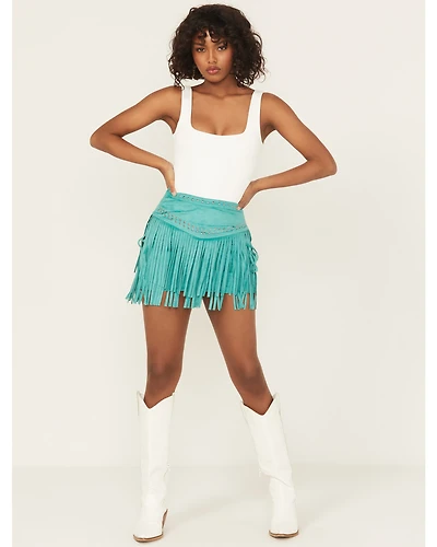 Rock & Roll Denim Women's Fringe Studded Faux Suede Mini Skirt