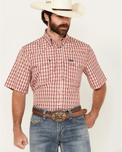 Wrangler Men's Plaid Print Short Sleeve Snap Performance Western Shirt - Tall