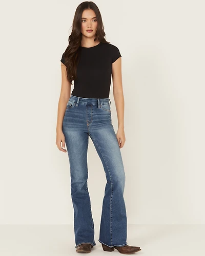 Good American Women's Legs Medium Wash High Rise Pull-On Flare Jeans