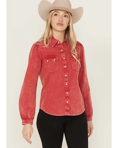 Cruel Girl Women's Solid Long Sleeve Snap Western Shirt