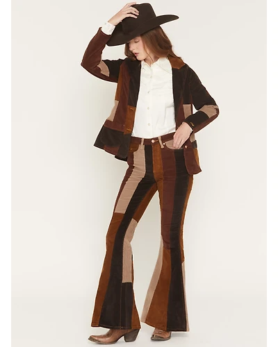 Wrangler X Lainey Wilson Women's High Rise Patchwork Corduroy Bell Bottom Stretch Flare Jeans