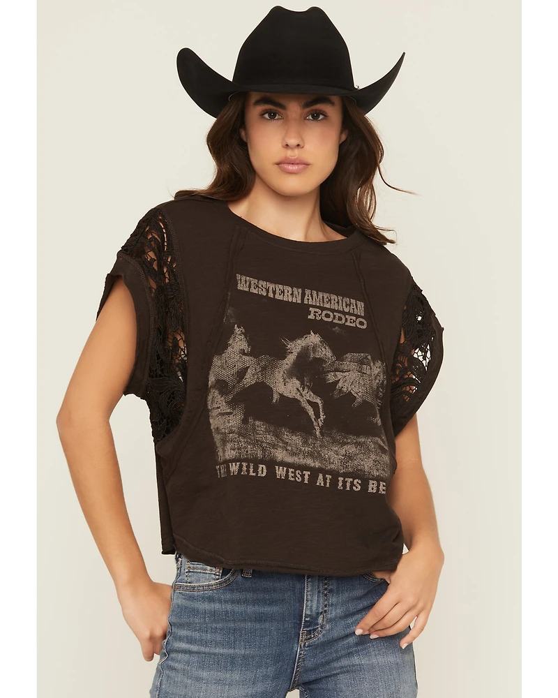 Originality Women's American Rodeo Lace Short Sleeve Graphic Tee