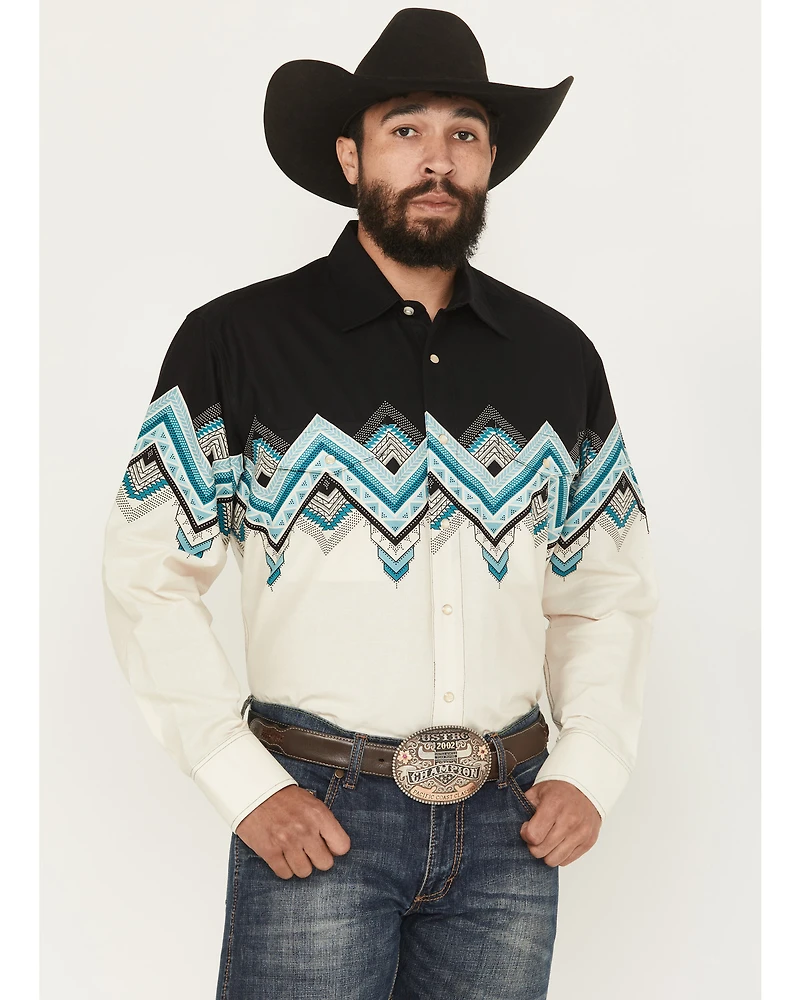 Panhandle Slim Men's Southwestern Border Print Long Sleeve Pearl Snap Western Shirt