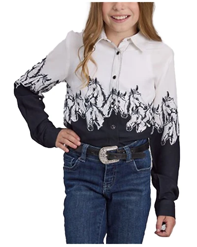 Roper Girls' Horse Border Long Sleeve Snap Western Shirt