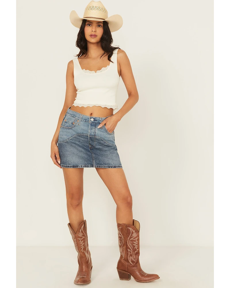 Levi's Women's Icon Medium Wash Two-Tone Denim Western Mini Skirt