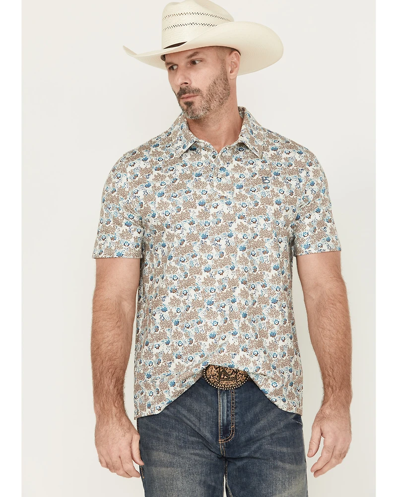 Panhandle Men's Cactus Print Short Sleeve Snap Performance Polo