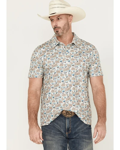 Panhandle Men's Cactus Print Short Sleeve Snap Performance Polo