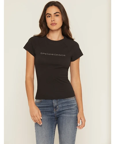 Wrangler Women's Long Live Cowboys Rhinestone Short Sleeve Tee