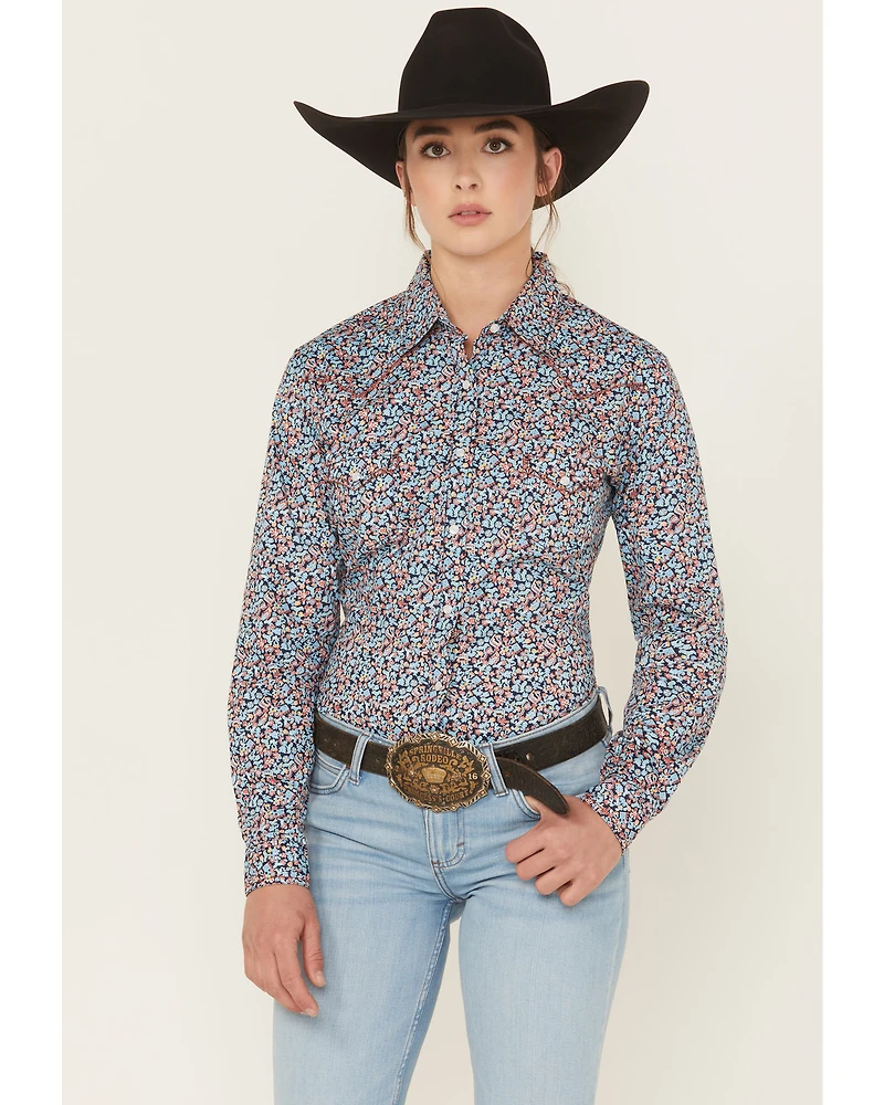 Panhandle Women's Printed Long Sleeve Pearl Snap Stretch Western Shirt